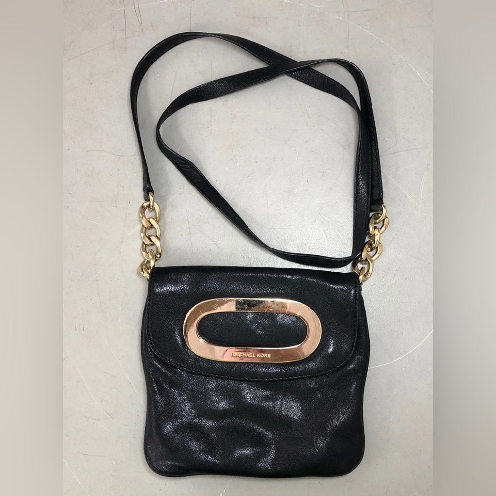 Michael Kors Black Leather Hardware Chain Crossbody Bag